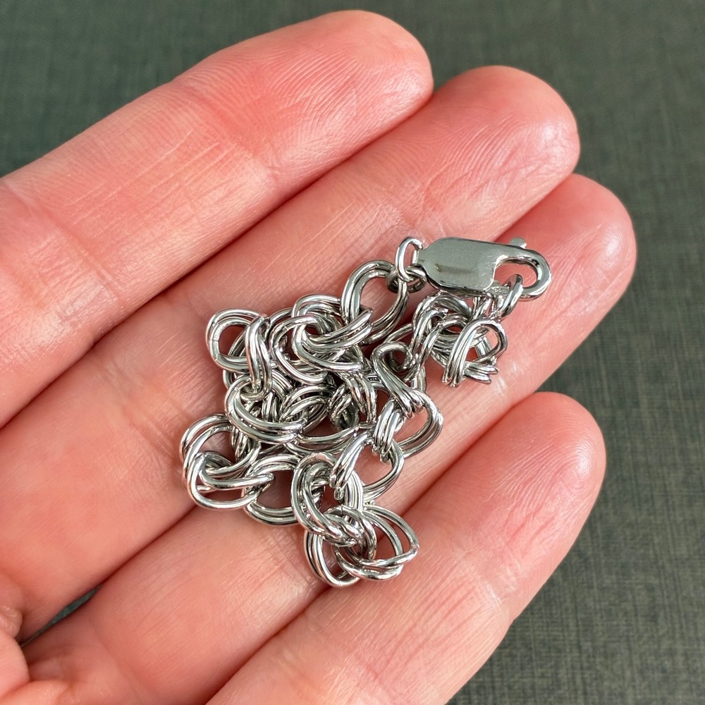 Vintage Sterling Silver Bracelet Double Curb Link Starter Charm Estate 925 7 " - Picture 8 of 10